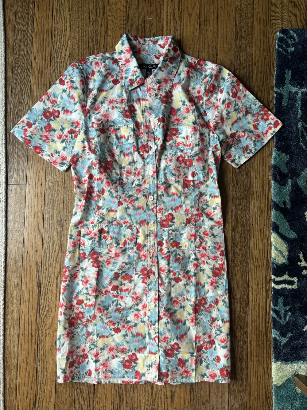 J.Crew Floral Button-Front Short Sleeve Shirt Dress - Red & Blue Floral NWT SZ 6